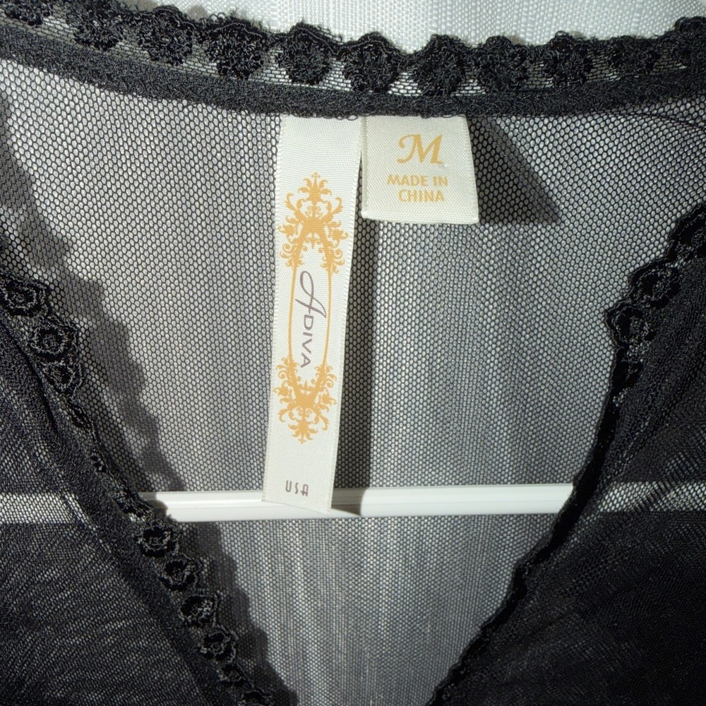 Adiva Black Corset Look Sheer Lace Top Witchy Romantic Whimsygoth Boho Goth USA - Picture 7 of 13